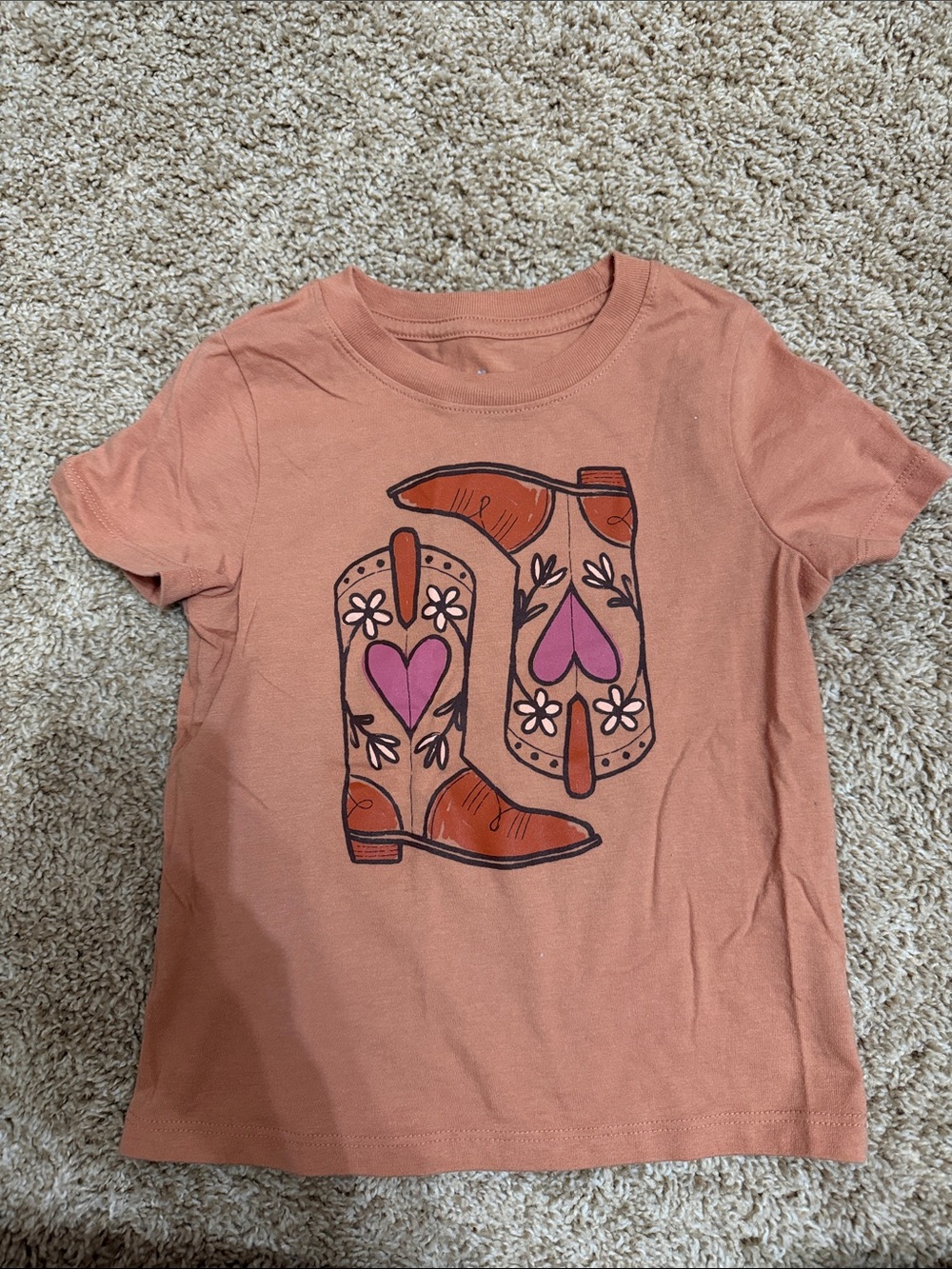 Cat & Jack Rust Short Sleeve Tee with Pink Heart Boot Graphic